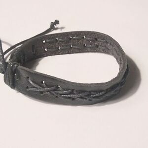 Men's leather bracelet braided black New d5‎